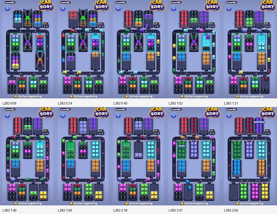 Car Sort: Color Puzzle Level 282 route reference