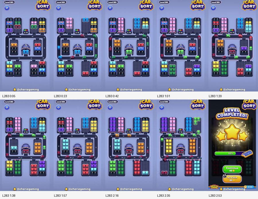 Car Sort: Color Puzzle Level 283 route reference