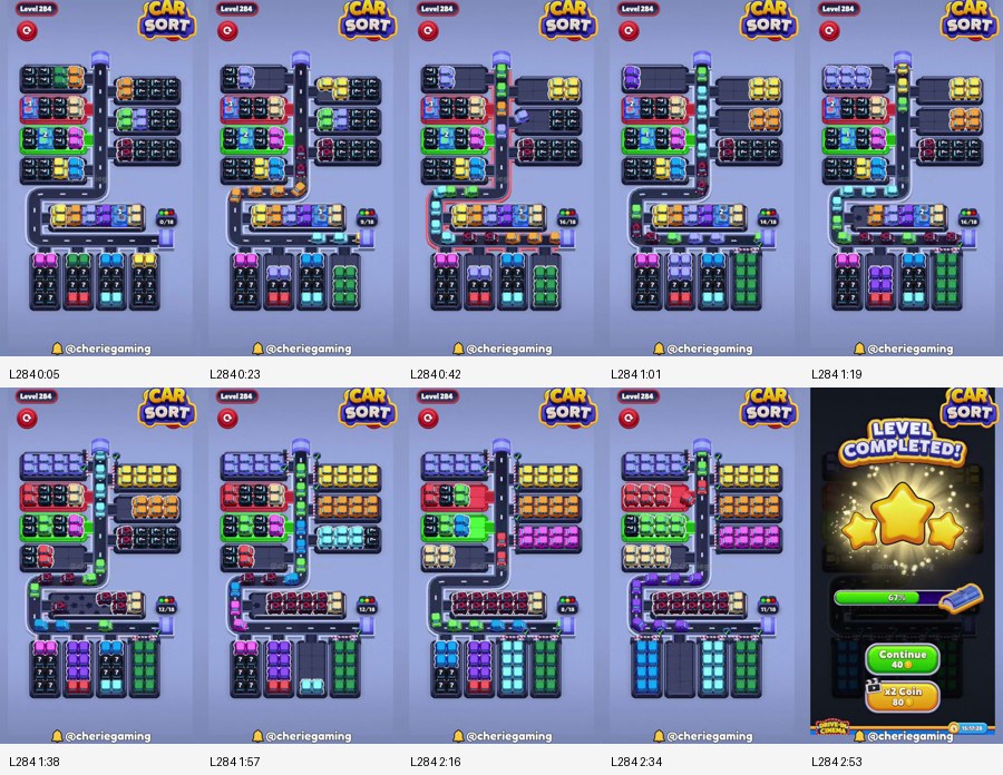 Car Sort: Color Puzzle Level 284 route reference
