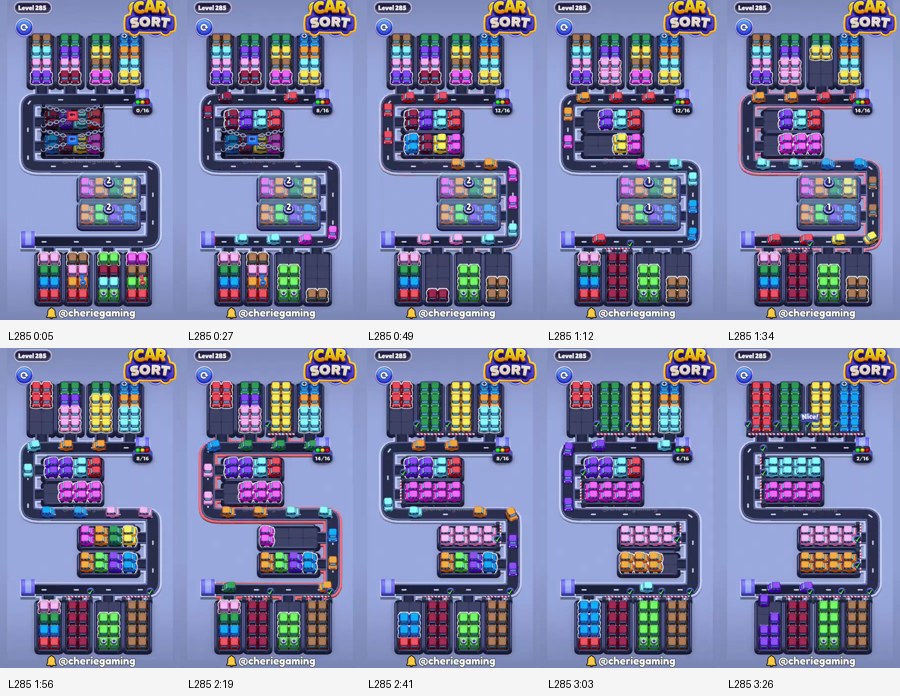 Car Sort: Color Puzzle Level 285 route reference