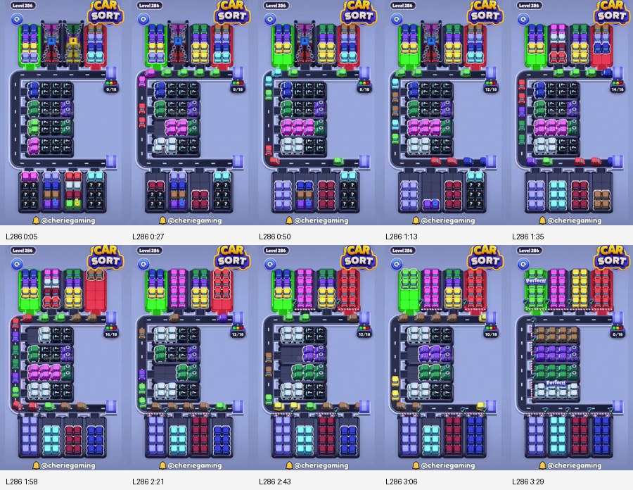 Car Sort: Color Puzzle Level 286 route reference