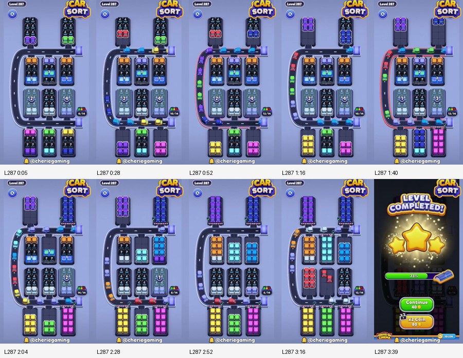 Car Sort: Color Puzzle Level 287 route reference