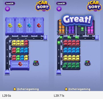 Car Sort Level 29 board analysis frames