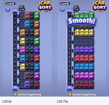 Car Sort Level 30 board analysis frames