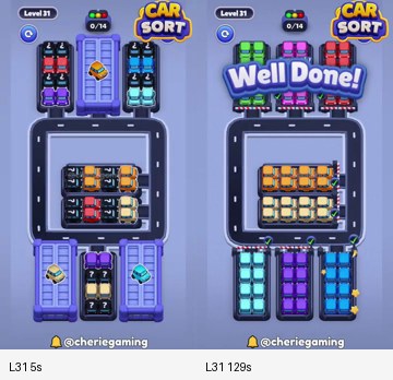 Car Sort Level 31 board analysis frames