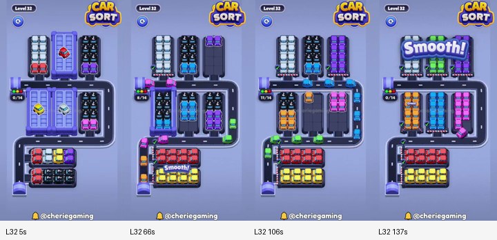 Car Sort Level 32 board analysis frames