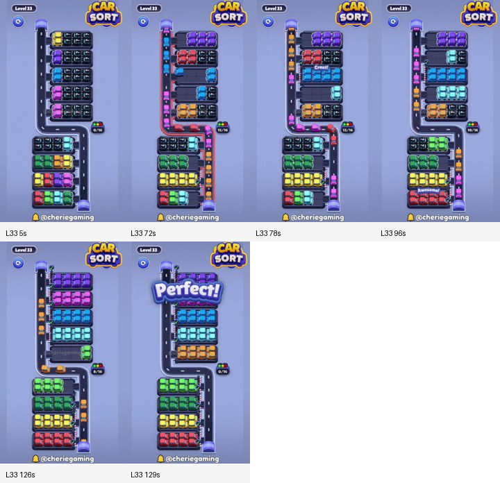 Car Sort Level 33 board analysis frames