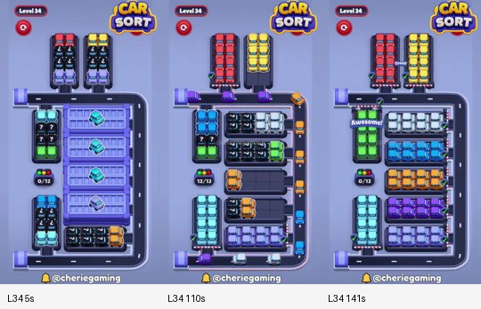Car Sort Level 34 board analysis frames
