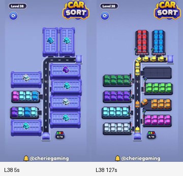 Car Sort Level 38 board analysis frames