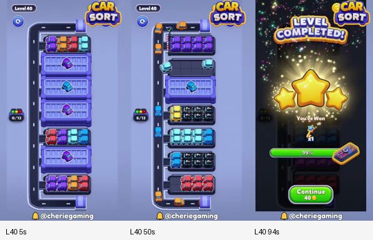 Car Sort Level 40 board analysis frames