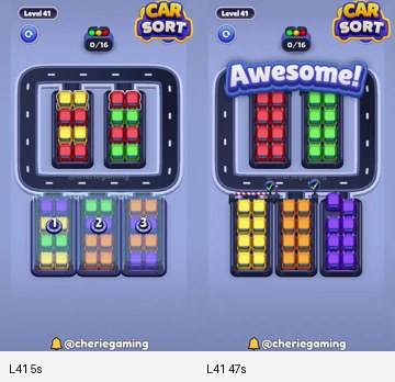 Car Sort Level 41 board analysis frames