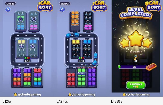 Car Sort Level 42 board analysis frames