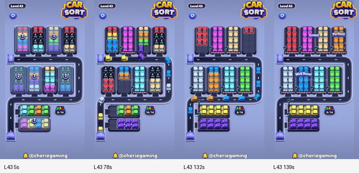 Car Sort Level 43 board analysis frames