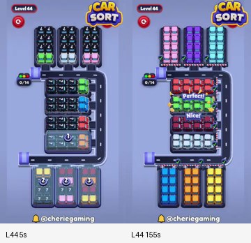 Car Sort Level 44 board analysis frames