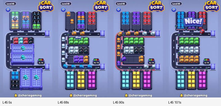 Car Sort Level 45 board analysis frames