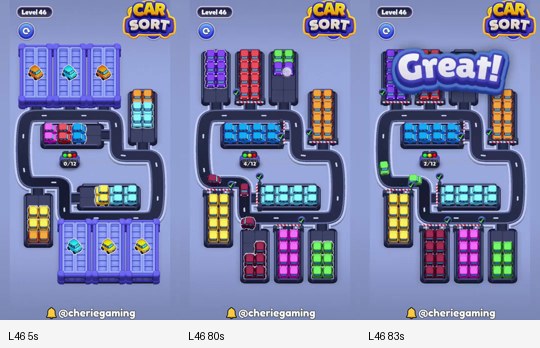 Car Sort Level 46 board analysis frames