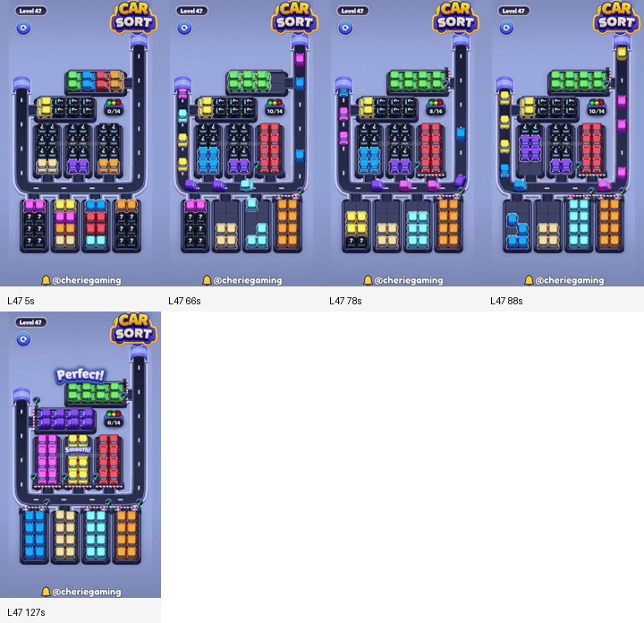 Car Sort Level 47 board analysis frames
