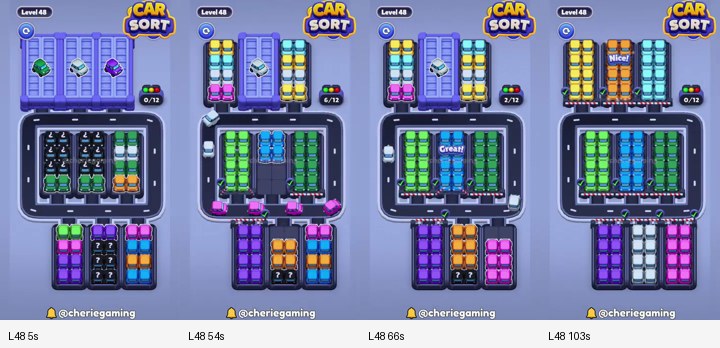 Car Sort Level 48 board analysis frames