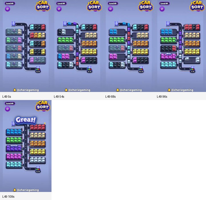 Car Sort Level 49 board analysis frames