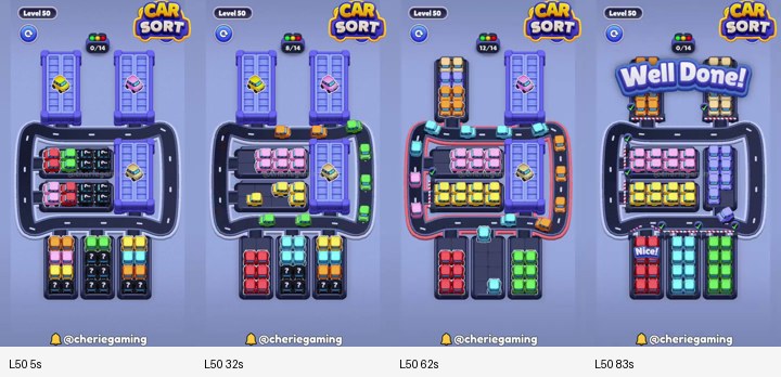 Car Sort Level 50 board analysis frames