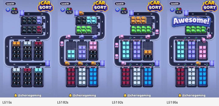 Car Sort Level 51 board analysis frames