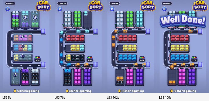 Car Sort Level 53 board analysis frames