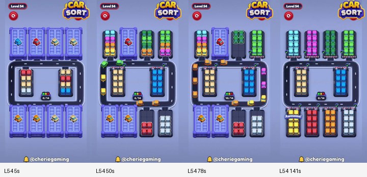 Car Sort Level 54 board analysis frames