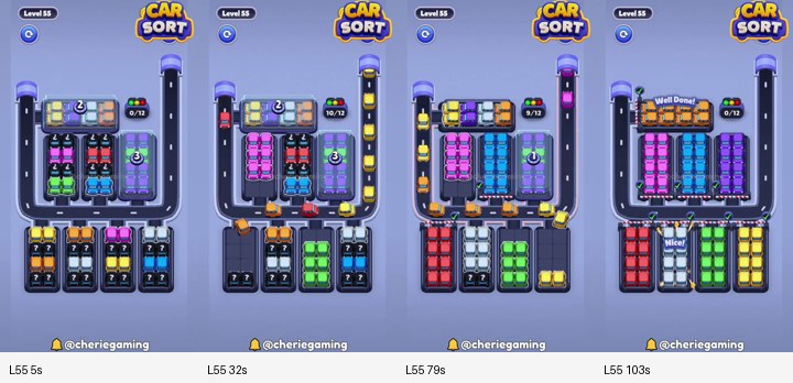 Car Sort Level 55 board analysis frames