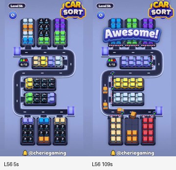 Car Sort Level 56 board analysis frames
