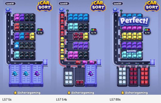 Car Sort Level 57 board analysis frames