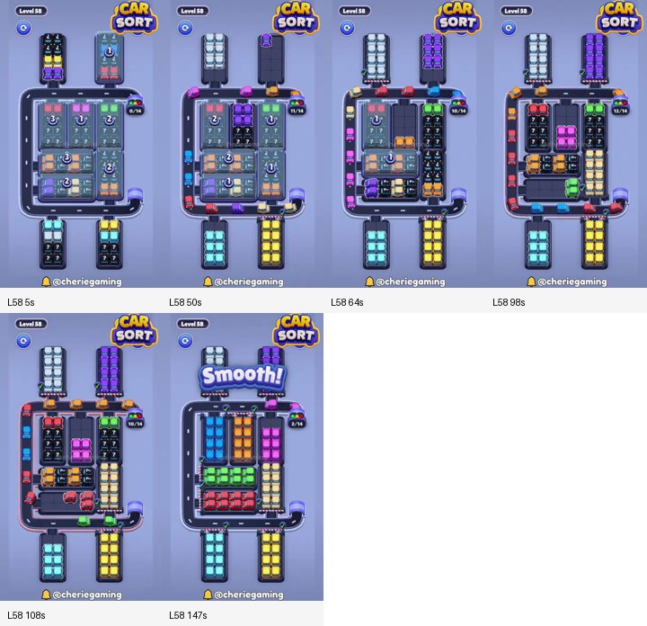 Car Sort Level 58 board analysis frames