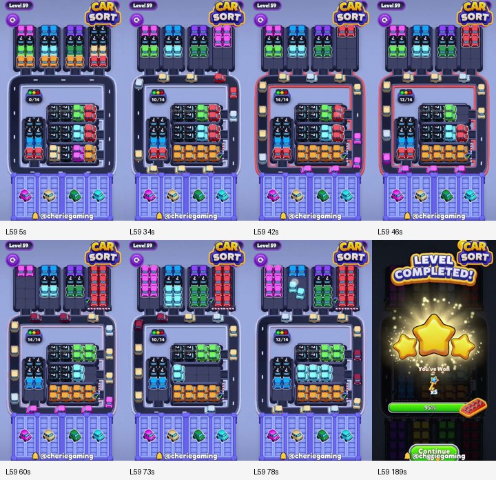 Car Sort Level 59 board analysis frames