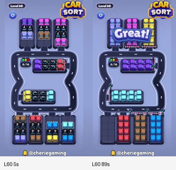 Car Sort Level 60 board analysis frames