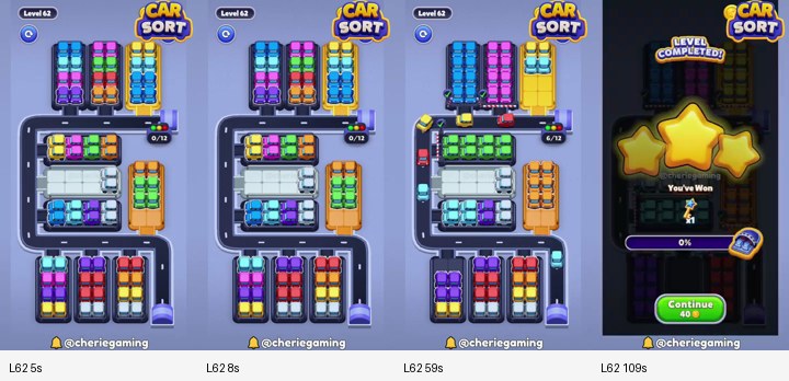 Car Sort Level 62 board analysis frames