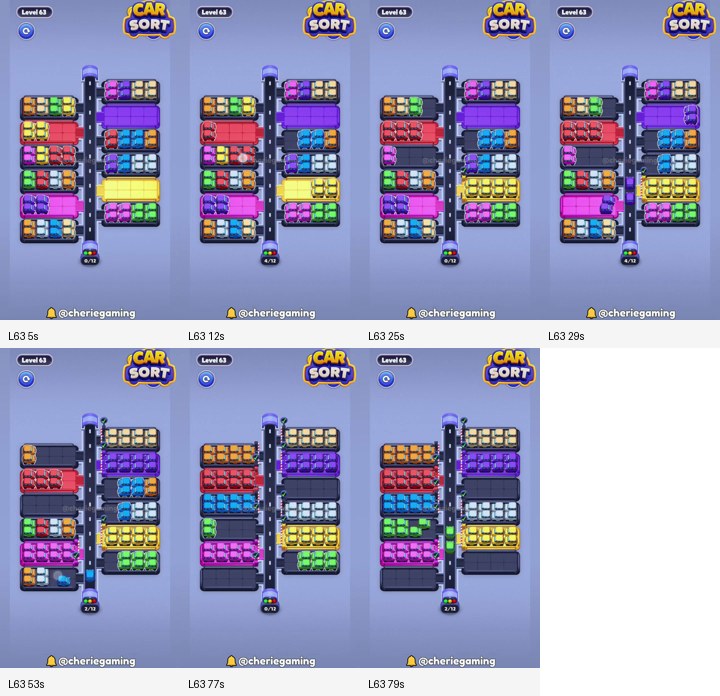 Car Sort Level 63 board analysis frames
