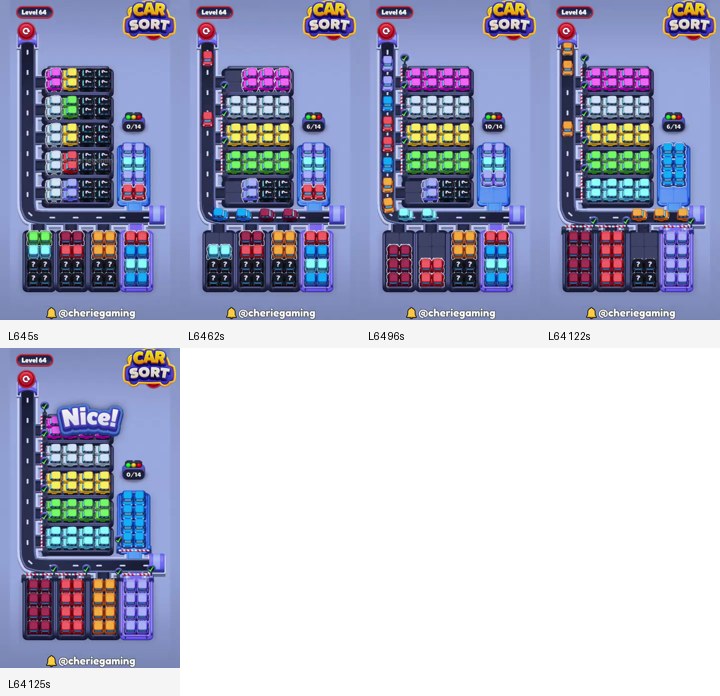 Car Sort Level 64 board analysis frames