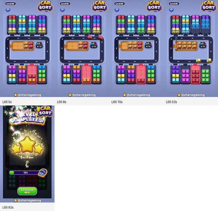 Car Sort Level 65 board analysis frames