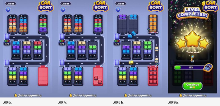 Car Sort Level 66 board analysis frames