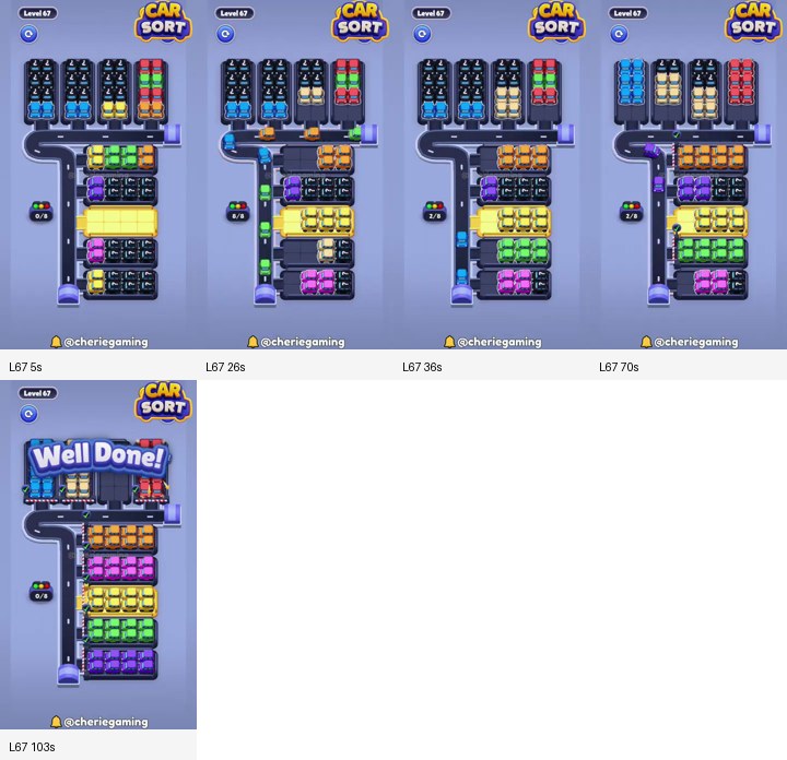 Car Sort Level 67 board analysis frames