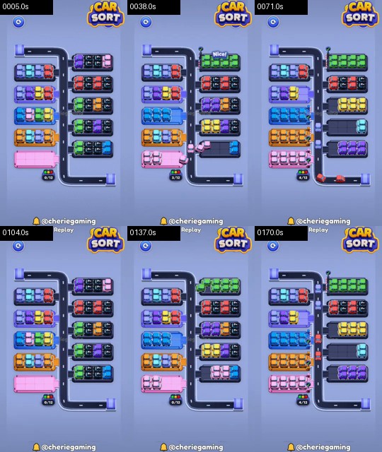 Car Sort Level 73 board analysis frames