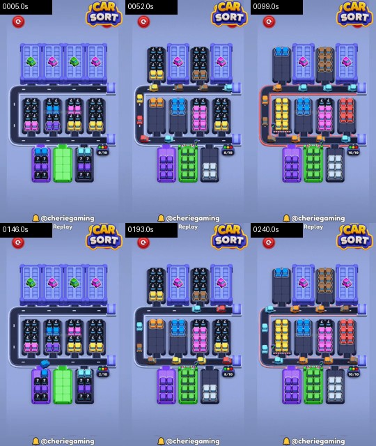 Car Sort Level 74 board analysis frames